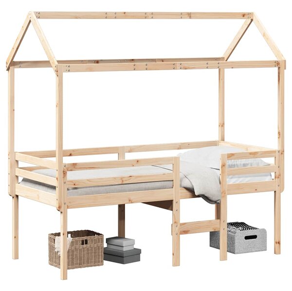 Visoki krevet s krovom 90 x 200 cm od masivne borovine - Smeđa / 90 x 200 cm