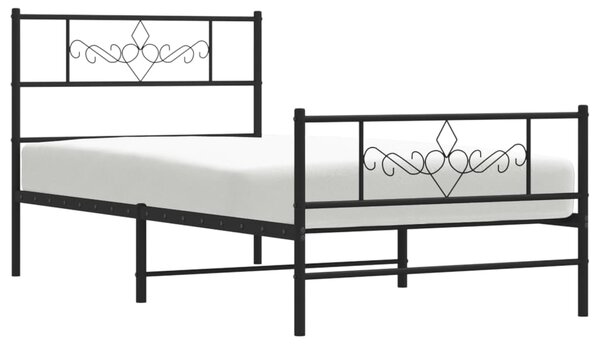 Metalni okvir kreveta uzglavlje i podnožje crni 75x190 cm - Crna / 75 x 190 cm