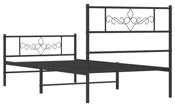 Metalni okvir kreveta uzglavlje i podnožje crni 75x190 cm - Crna / 75 x 190 cm