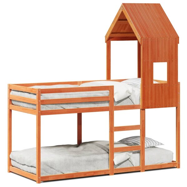 Krevet na kat s krovom voštano smeđi 90x200 cm masivna borovina - Smeđa / 90 x 200 cm