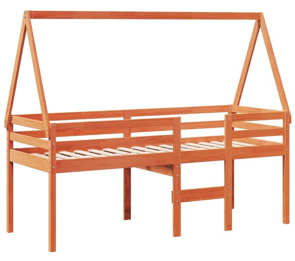 Visoki krevet s krovom voštano smeđi 90x200 cm masivna borovina - Smeđa / 90 x 200 cm