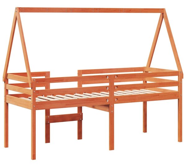 Visoki krevet s krovom voštano smeđi 90x200 cm masivna borovina - Smeđa / 90 x 200 cm