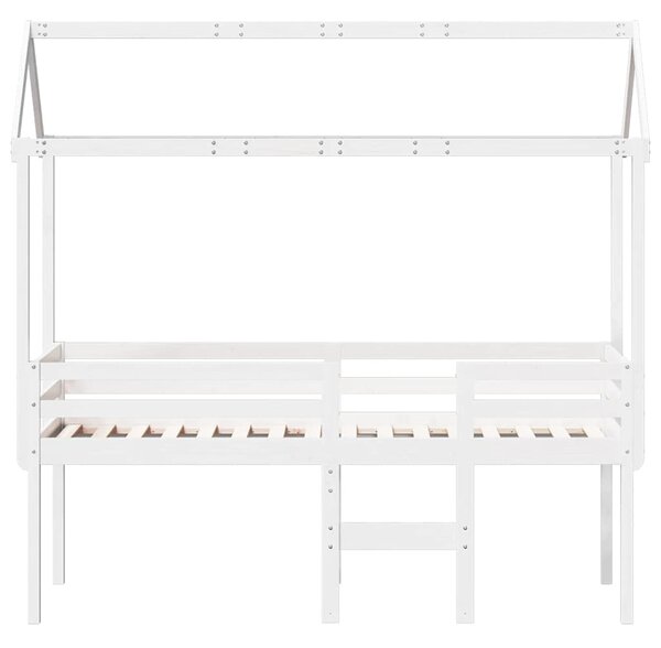 Visoki krevet s krovom bijeli 75 x 190 cm od masivne borovine - Bijela / 75 x 190 cm