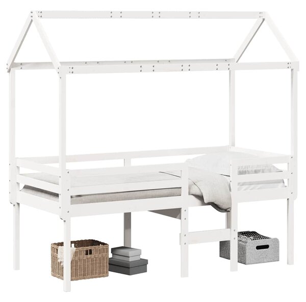 Visoki krevet s krovom bijeli 75 x 190 cm od masivne borovine - Bijela / 75 x 190 cm