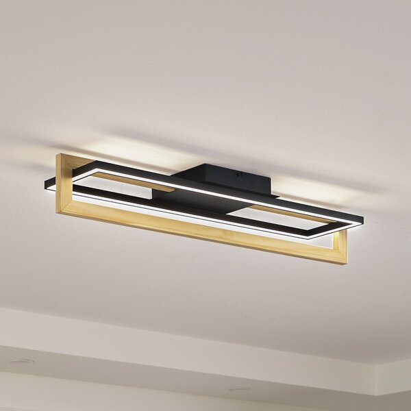 Lindby LED stropna svjetiljka Holamu, 80 cm, drvo, Crno, Dnevni boravak/blagovaonica, Aluminij