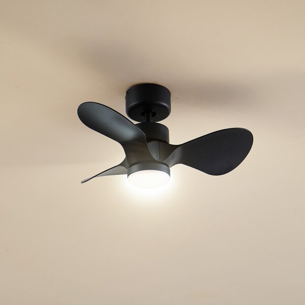 Lindby LED stropni ventilator Enon, crni, DC motor, tihi, prigušiva, Crno, Dnevni boravak/blagovaonica, Metal