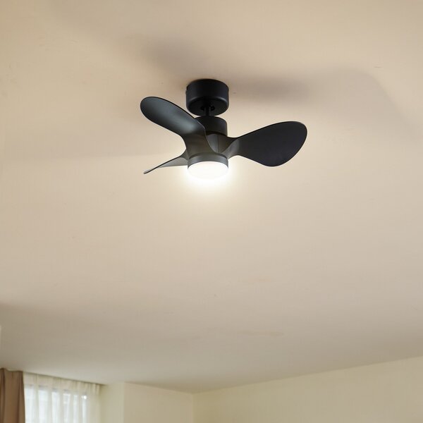 Lindby LED stropni ventilator Enon, crni, DC motor, tihi, prigušiva, Crno, Dnevni boravak/blagovaonica, Metal