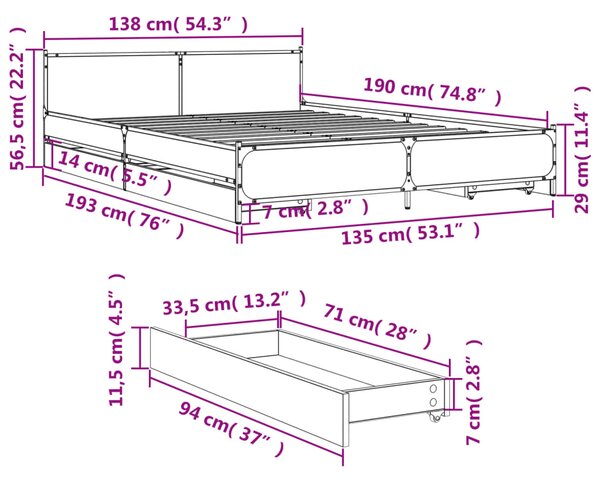 Okvir kreveta s ladicama crni 135 x 190 cm konstruirano drvo - Crna / 135 x 190 cm