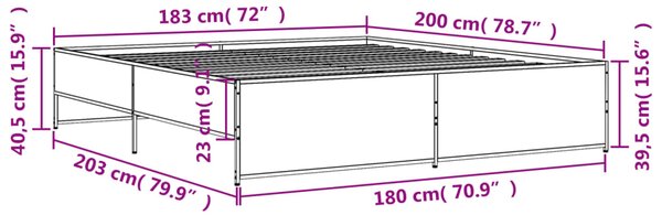 Okvir kreveta boja hrasta 180x20 cm konstruirano drvo i metal - Smeđa / 180 x 200 cm
