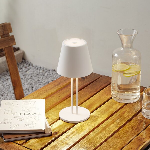 Lindby LED baterijska stolna lampa Janea TWIN, bijela, metal, prigušiva, Bijela, Metal