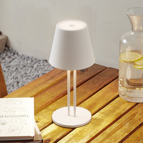 Lindby LED baterijska stolna lampa Janea TWIN, bijela, metal, prigušiva, Bijela, Metal