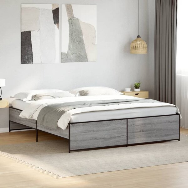 Okvir kreveta boja hrasta 180x200 cm konstruiranog drvo i metal - Siva / 180 x 200 cm