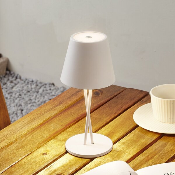 Lindby LED baterijska stolna lampa Janea CROSS, bijela, metal, prigušiva, Bijela, Metal