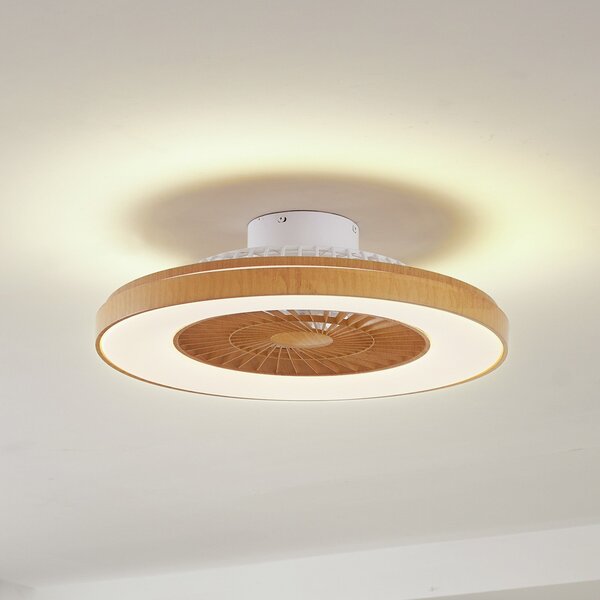 Lindby LED stropni ventilator Teleo, Ø 58 cm, boja drva, CCT, prigušiva, Drvo, Dnevni boravak/blagovaonica, Plastika