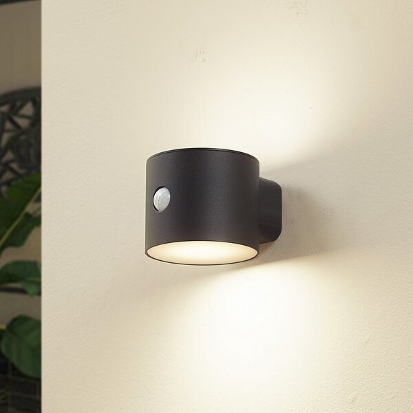 Lindby Amren LED solarna zidna svjetiljka, crna, ABS, senzor