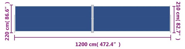 Uvlačiva bočna tenda plava 220 x 1200 cm - Plava / 220 x 1200 cm