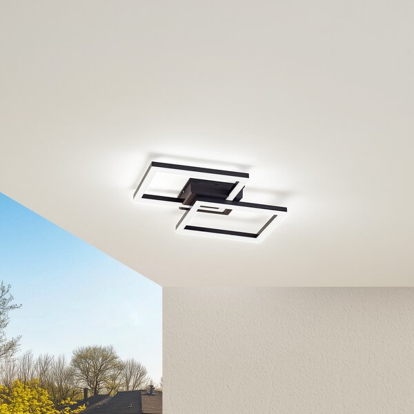 Lindby LED vanjska stropna svjetiljka Finian, 48 cm x cm, CCT prigušivač, prigušiva, Crno, Plastika