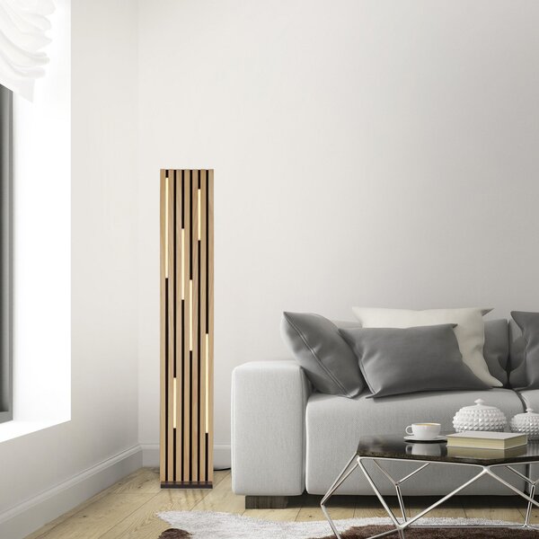 Q-Smart-Home Paul Neuhaus Smart LED podna svjetiljka Q-Akustik drvo visina 162 cm, prigušiva, Drvo, Dnevni boravak/blagovaonica, Drvo