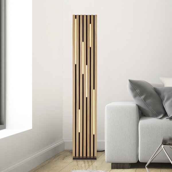 Q-Smart-Home Paul Neuhaus Smart LED podna svjetiljka Q-Akustik drvo visina 162 cm, prigušiva, Drvo, Dnevni boravak/blagovaonica, Drvo