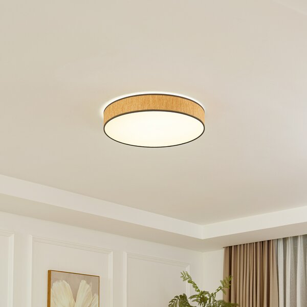 Lindby LED stropna svjetiljka Jutis, bež, alge, Ø 50 cm, Drvo, Dnevni boravak/blagovaonica, Drvo