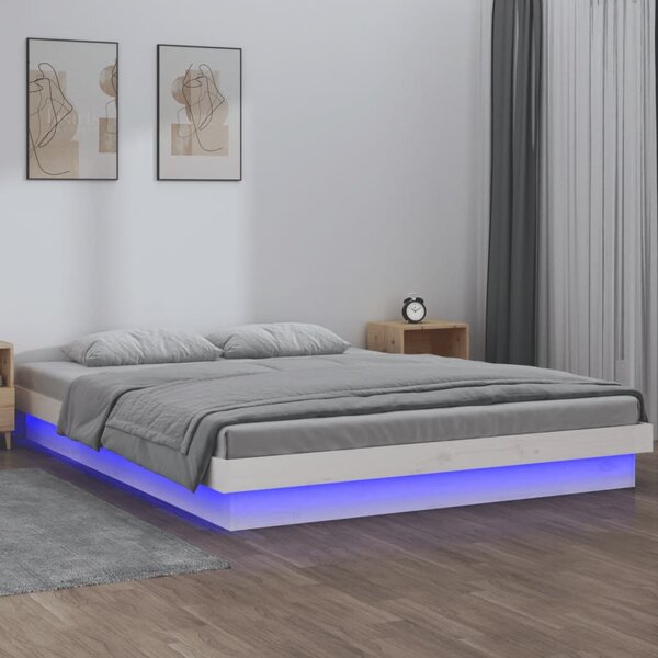 LED okvir kreveta bijeli 120x190 cm mali bračni masivno drvo - Bijela / 120 x 190 cm