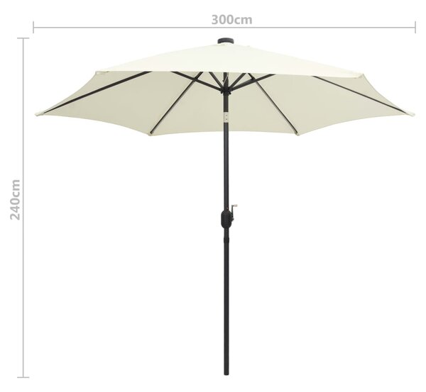 Vrtni suncobran LED s aluminijskim stupom 300 cm pijesak bijeli - Bijela / N/A