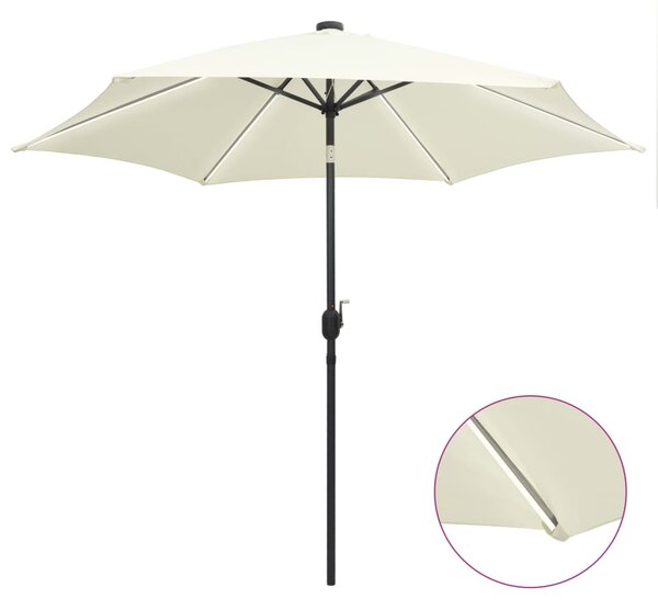 Vrtni suncobran LED s aluminijskim stupom 300 cm pijesak bijeli - Bijela / N/A