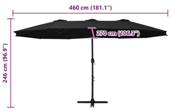 Vanjski suncobran s aluminijskim stupom 460 x 270 cm crni - Crna / N/A