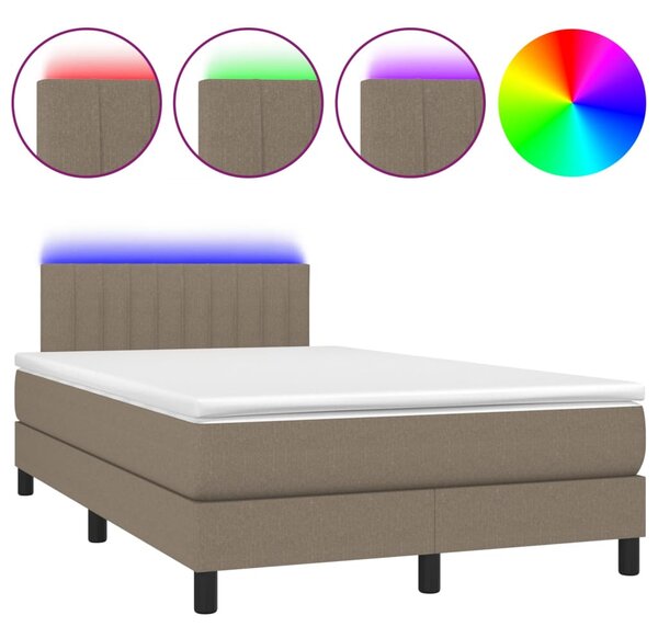 Krevet box spring s madracem LED smeđesivi 120 x 200 cm tkanina - Tupe / 120 x 200 cm