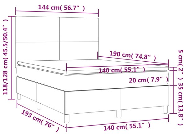 Krevet s oprugama i madracem smeđesivi 140 x 190 cm od tkanine - Tupe / 140 x 190 cm
