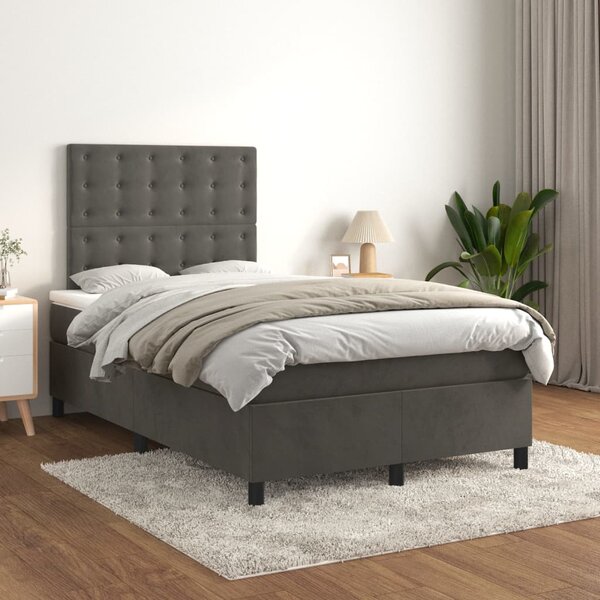 Box spring krevet s madracem tamnosivi 120 x 200 cm baršunasti - Siva / 120 x 200 cm