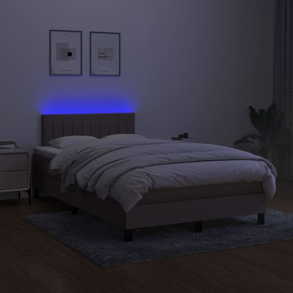 Krevet box spring s madracem LED smeđesivi 120 x 200 cm tkanina - Tupe / 120 x 200 cm
