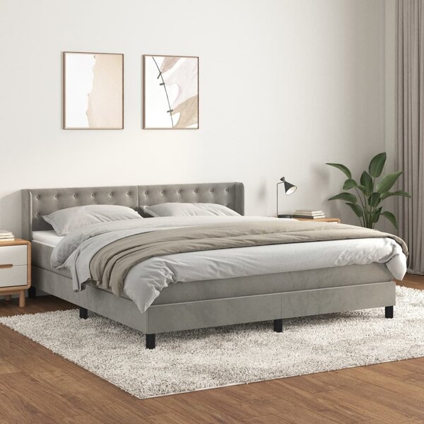 Krevet s oprugama i madracem svjetlosivi 180x200 cm baršunasti - Siva / 180 x 200 cm