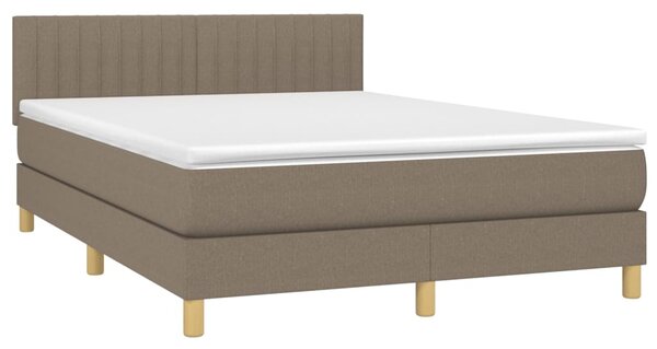 Krevet box spring s madracem LED smeđesivi 140x200 cm tkanina - Tupe / 140 x 200 cm