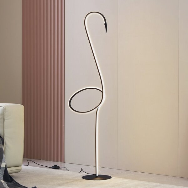 Lindby LED podna lampa Pajaro, 130 cm, crna, CCT, prigušiva, prigušiva, Crno, Dnevni boravak/blagovaonica, Metal