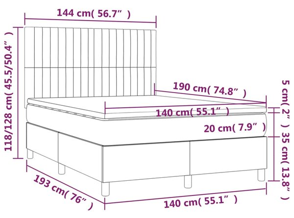 Krevet s oprugama i madracem krem 140 x 190 cm od tkanine - Krema / 140 x 190 cm