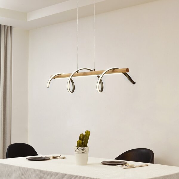 Lindby LED visilica Spiraali, crna, drvo, dužina 95 cm, Crno, Dnevni boravak/blagovaonica, Aluminij