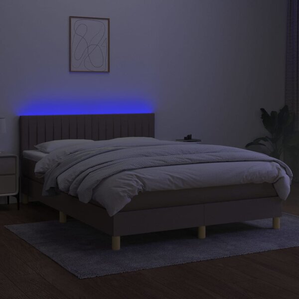 Krevet box spring s madracem LED smeđesivi 140x200 cm tkanina - Tupe / 140 x 200 cm