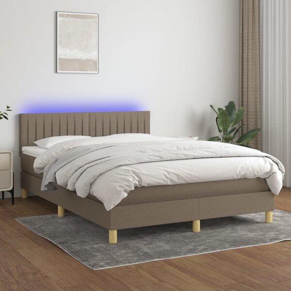 Krevet box spring s madracem LED smeđesivi 140x200 cm tkanina - Tupe / 140 x 200 cm