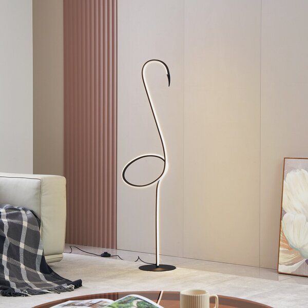 Lindby LED podna lampa Pajaro, 130 cm, crna, CCT, prigušiva, prigušiva, Crno, Dnevni boravak/blagovaonica, Metal