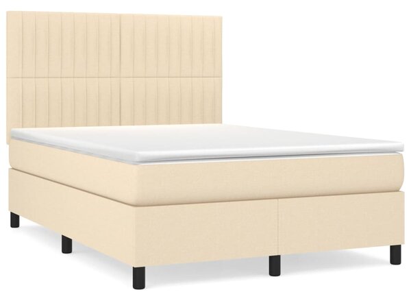Krevet s oprugama i madracem krem 140 x 190 cm od tkanine - Krema / 140 x 190 cm