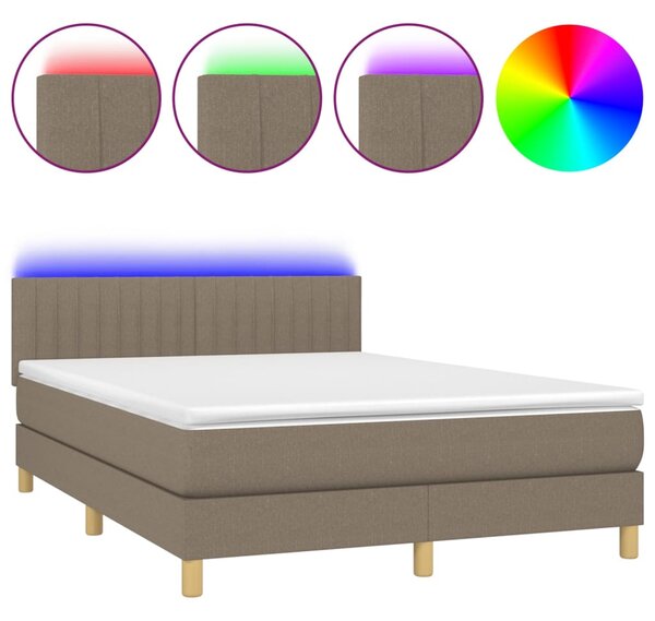 Krevet box spring s madracem LED smeđesivi 140x200 cm tkanina - Tupe / 140 x 200 cm