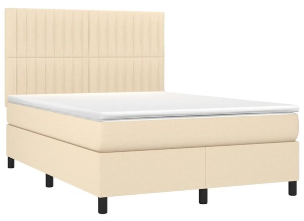 Krevet s oprugama i madracem krem 140 x 190 cm od tkanine - Krema / 140 x 190 cm