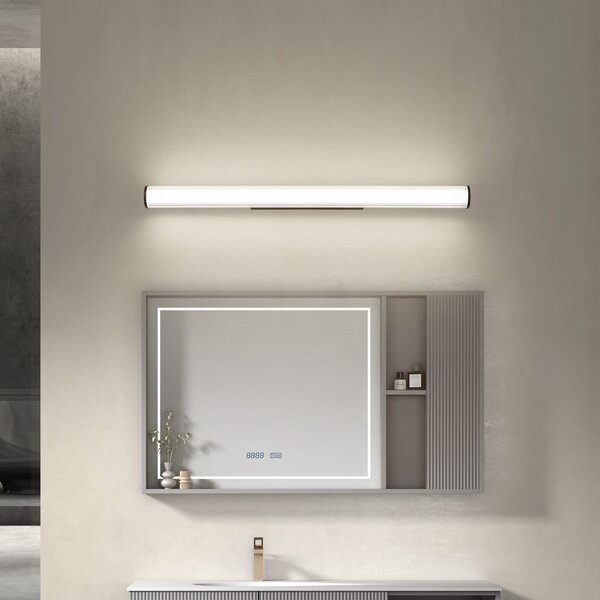 Lindby LED zidna lampa Kirka, crna, metal, IP44, 90cm, CCT, Crno, kupaonica, Metal