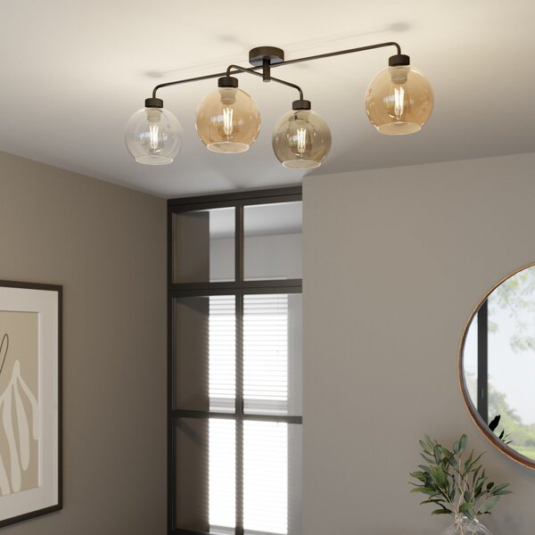 TK Lighting Stropna svjetiljka Cubus s četiri žarulje, prozirna/jantarna/siva, prigušiva, Sivo, Dnevni boravak/blagovaonica, Staklo