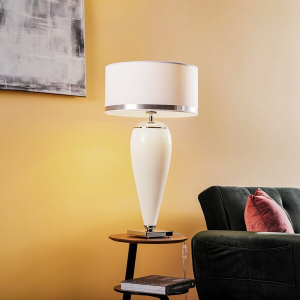 Argon Stolna lampa Lund, bijela/opal, visina 70 cm, Bijela, Dnevni boravak/blagovaonica, Tkanina / tekstil