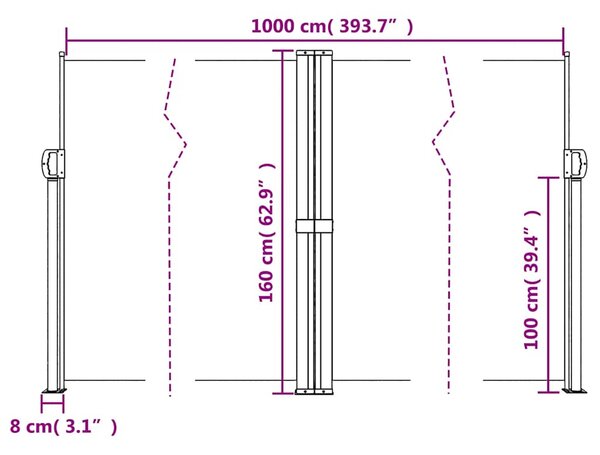 Bočna tenda na uvlačenje terakota 160 x 1000 cm - Narančasta / 160 x 1000 cm
