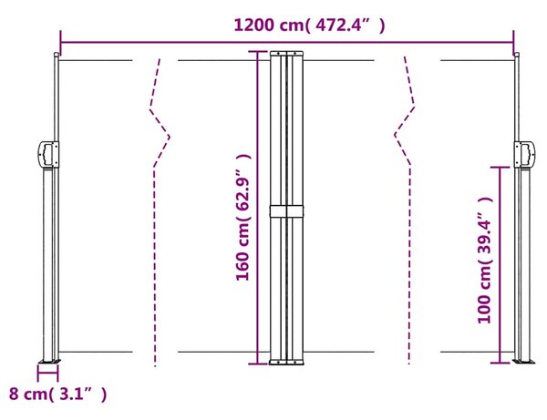 Bočna tenda na uvlačenje crna 160 x 1200 cm - Crna / 160 x 1200 cm