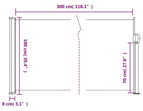 Bočna tenda na uvlačenje smeđesiva 100 x 300 cm - Tupe / 100 x 300 cm