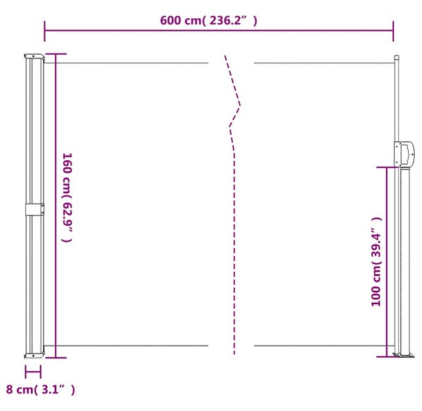 Uvlačiva bočna tenda bijela 160 x 600 cm - Bijela / 160 x 600 cm